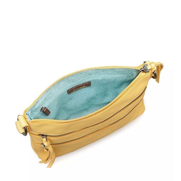 New! THE SAK Reseda Pebbled Leather Crossbody Bag Double-Zip Sunlight Yellow Bag - Picture 5 of 5